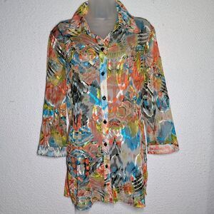 Vtg Nancy Bolen City Girl Womens Sheer Rainbow Top Blouse Large Shimmer Colorful